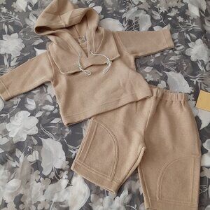 Bravo Bambino - tan (2) pc removable hoodie and pant 100% cotton - newbo…